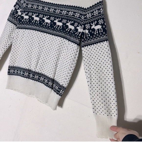 Maxmid Cream Navy Jacquard Moose Print Fair Isle Button Up Knit Cardigan S - Picture 10 of 11